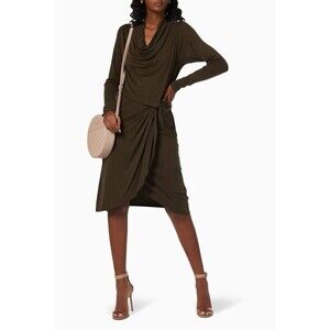 Ted Baker Neyda Dress Sz 5 US 12 Green Faux Wrap Long Sleeve Knit Jersey